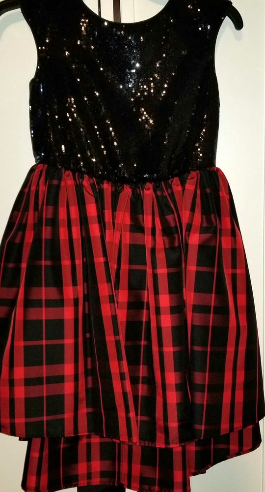 Girl's Sz. 10 Black & Red, Sequined, Plaid Dress